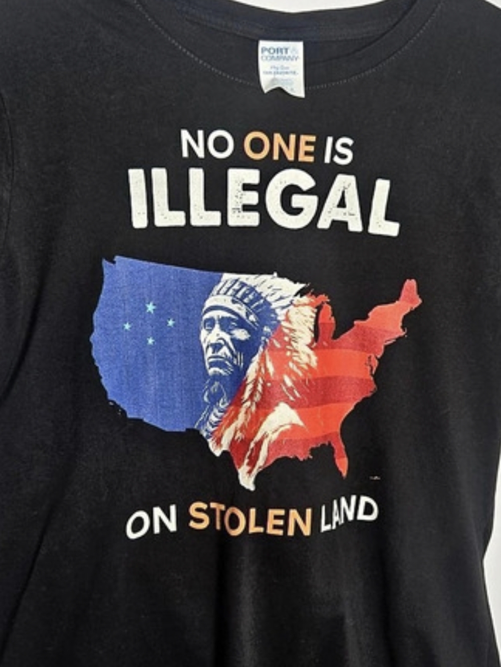 Activism! Graphic Tee. *No One Is Illegal On Stolen Land". Women's Large